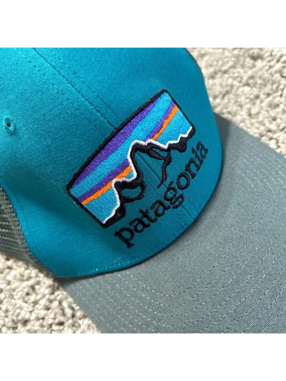 Patagonia Blue Fitz Roy Horizons Trucker Hat & Adjustable Straps